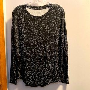 Gap Long Sleeved White Polka Dot on Black Luxe Tunic - Size XS